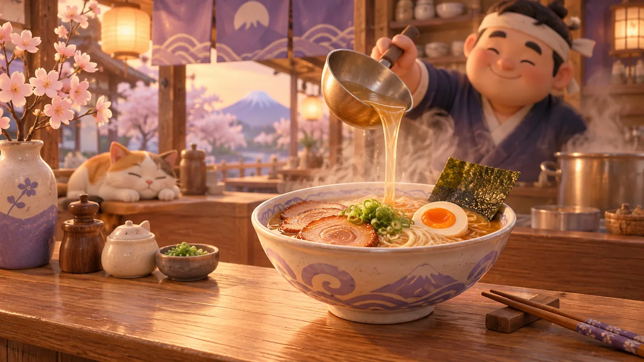 Aniki Ramen guide: read the ticket, pour and serve — themed illustration
