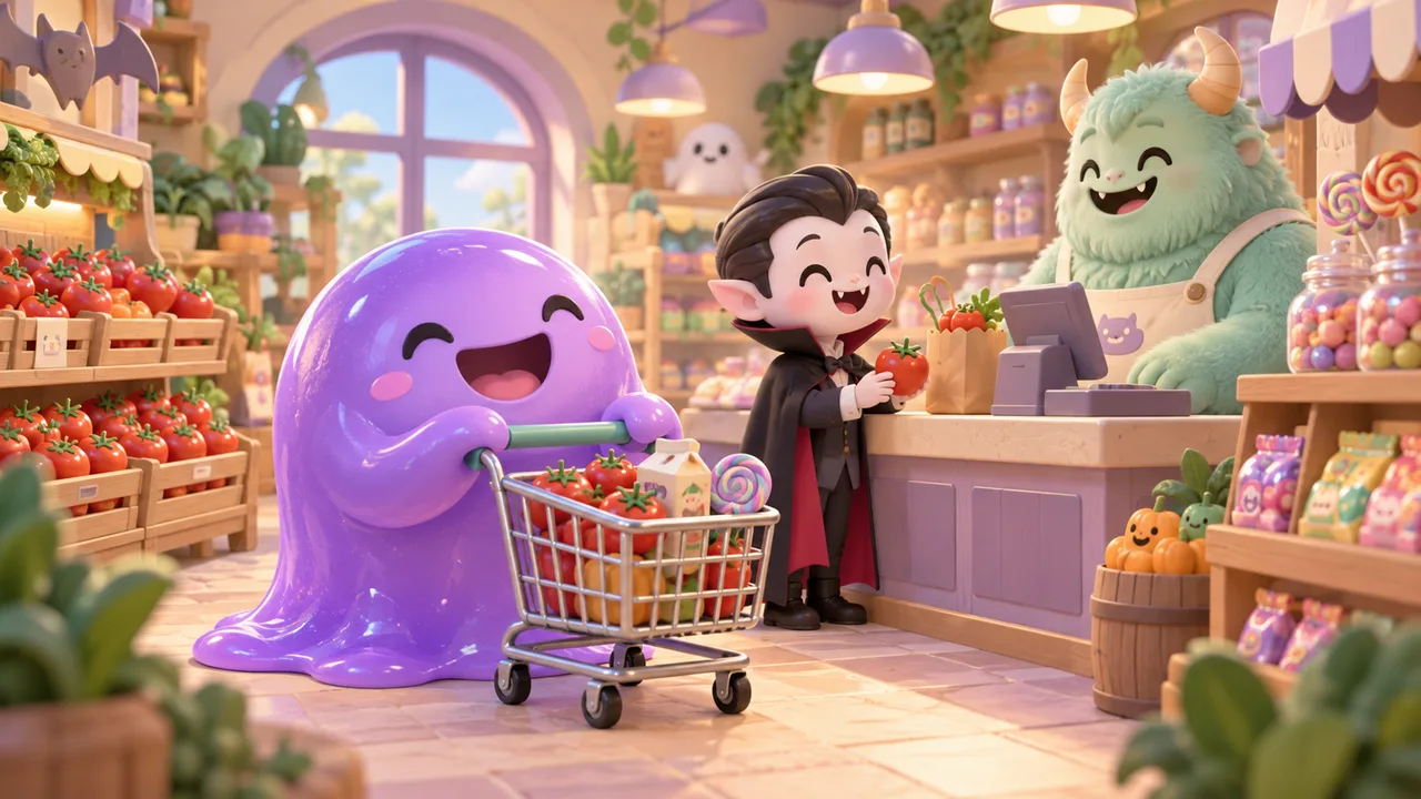 Monster Mart guide: restock shelves and clear the checkout — themed illustration
