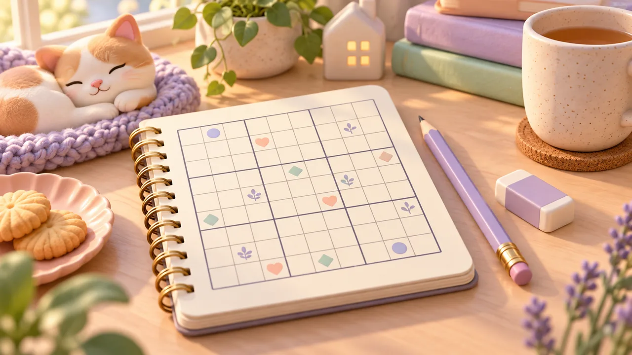Sudoku for beginners: rows, boxes and pencil marks — themed illustration